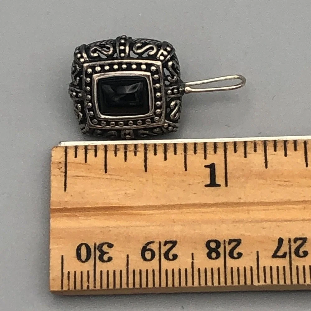 Vintage Byzantine Onyx Sterling Silver Earrings 925 Square Dangle Gothic Wire